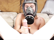 Handjob in gas mask