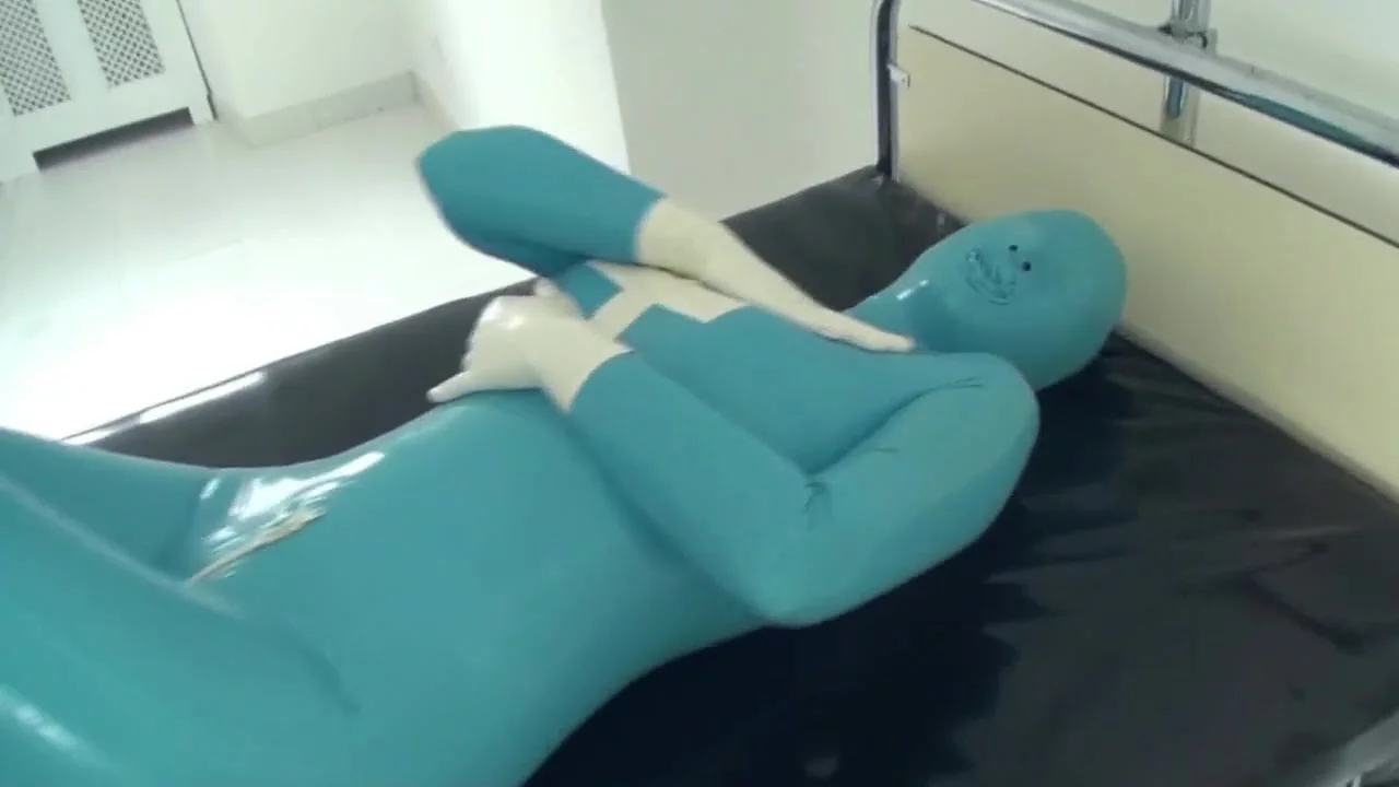 BoundHub - Sex with Blue Latex Doll bound in bed