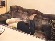 Hogtied on the couch