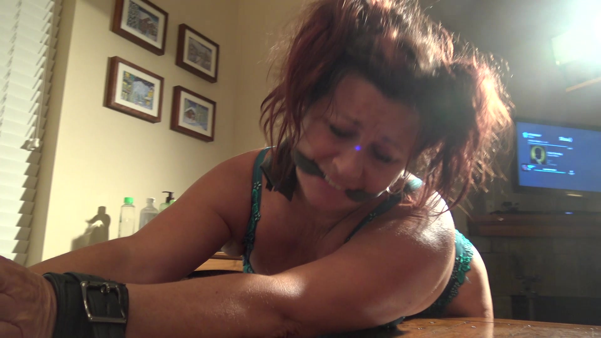 BoundHub - Janet Bound & Gagged Bent Over A Table