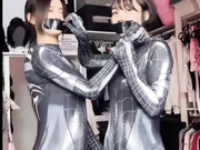 Asian girl mouth taped