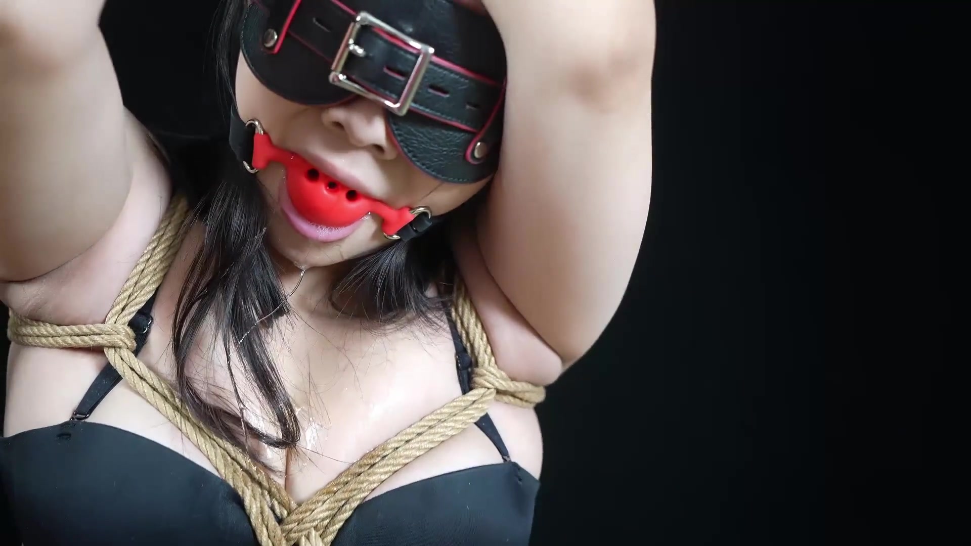 BoundHub - blindfold and dildo gagged