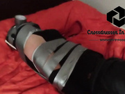 Crossdresser tied with tight tape